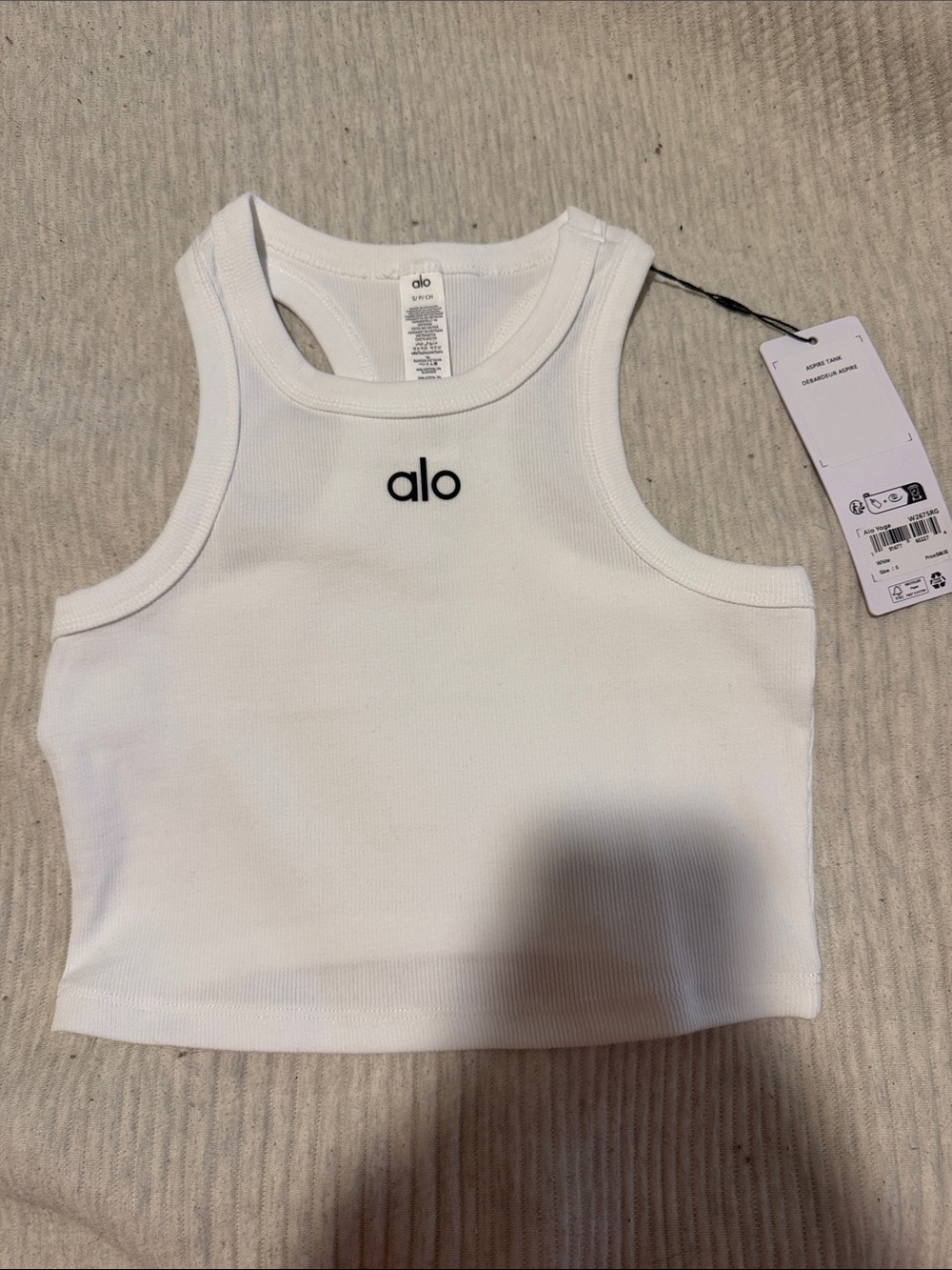 ALO Yoga White Ribbed Racerback Crop Top